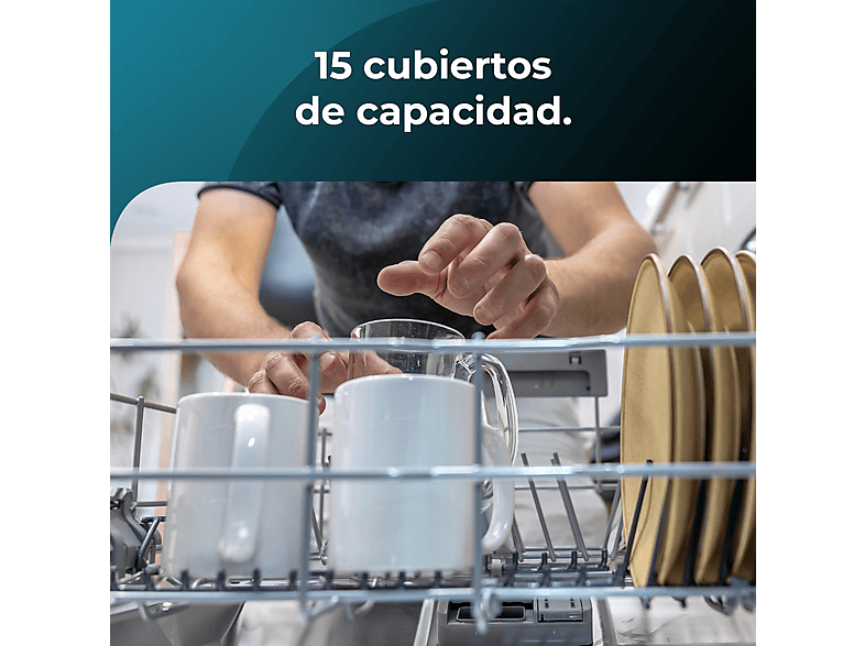 Lavavajillas libre instalación 60 cm - Cecotec 2779 BOLERO AGUAZERO 6500 INOX C, 15 servicios, 6 programas, 60,0 cm, Plateado