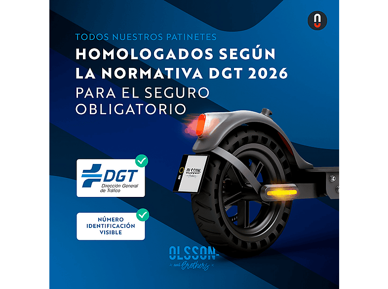 Patinete eléctrico - Olsson FRESH ADVANCED homologado DGT 38km autonomía, Pot. máx. 500 W, Carga máx. 120 kg, 10000 mAh, Blanco