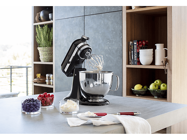 Robot amasador - KitchenAid 5KSM125EOB, 300W, 4.8L, Negro