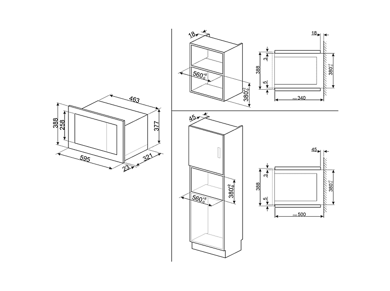 Microondas - Smeg Microondas Integrable Smeg FMI020X 21L 1000W, 800 W, Color Inox