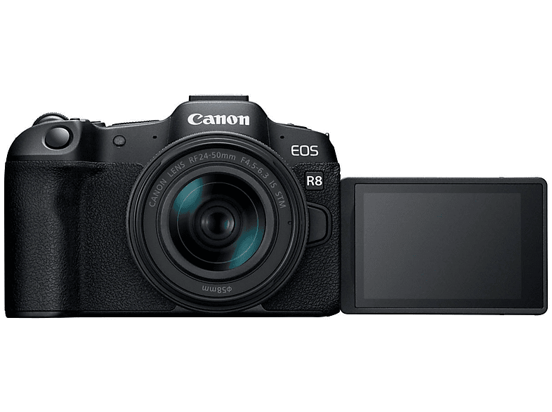 Cámara EVIL - Canon EOS R8+RF 24-50MM F4.5-6.3 IS STM, 25,6 megapixel, CMOS, 4K 3840p, Negro