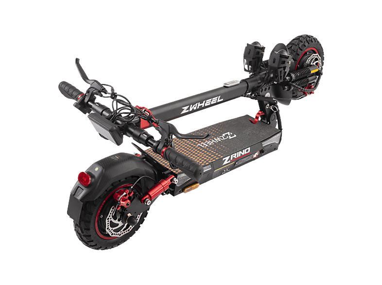 Patinete eléctrico - Zwheel ZRino Duo Max, Pot. máx. 2000 W, Carga máx. 120 kg, 70 km autonomía, 20000 mAh, Negro | Rojo