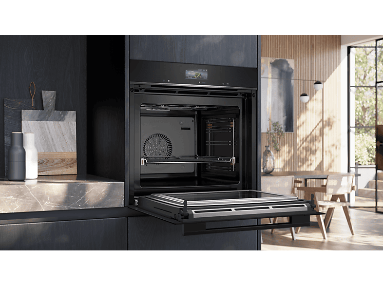 Horno microondas - Siemens iQ700 HM736GAB1, Integrable, Hidrolítica, 67 l, 59,4 cm, Negro