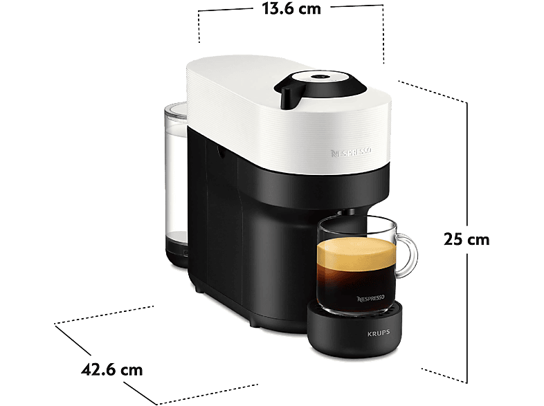 Cafetera de cápsulas - Krups Vertuo Pop XN9211, 19 bar, 240 ml, 1500 W, Negro, Blanco