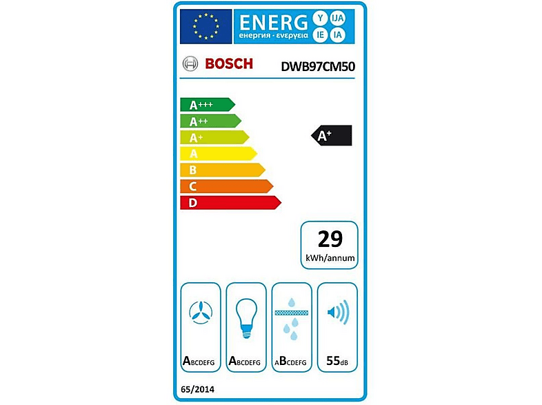 Campana decorativa - Bosch Serie 6 DWB97CM50, 3 velocidades, 430 m³/h, 898 mm, Acero inoxidable