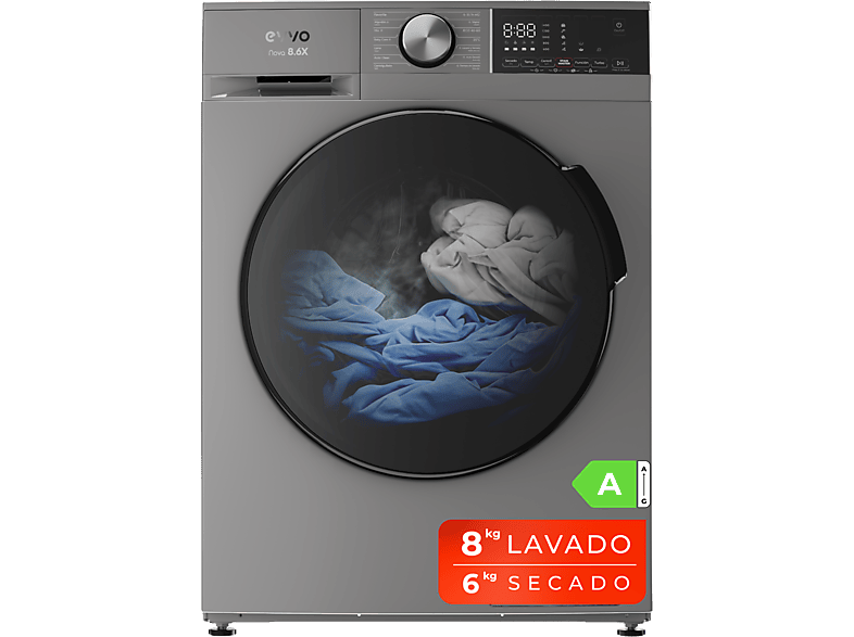 Lavadora secadora - Evvo Nova 8/6X, 1350 rpm, 13 programas, Inox