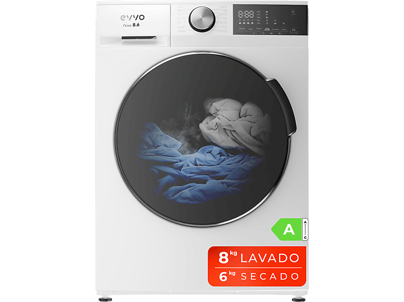 Lavadora secadora - Evvo Nova 8/6, 1350 rpm, 13 programas, Blanco