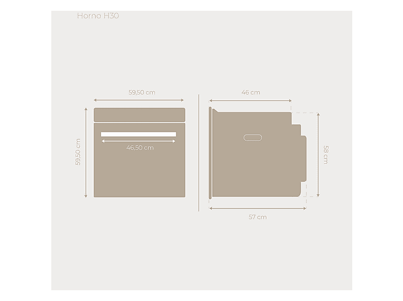 Horno pirolítico - Evvo H30 Black, Integrable con marco incluido, Pirolítico, 81 l, 59,5 cm, Negro