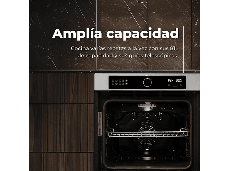 Horno pirolítico - Evvo H30 Black, Integrable con marco incluido, Pirolítico, 81 l, 59,5 cm, Negro