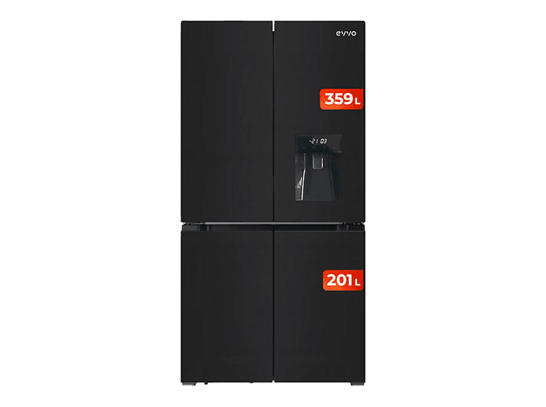Frigorífico Americano - Evvo F100B Glass Aqua, No Frost, Altura 183,0 cm, Cristal Negro