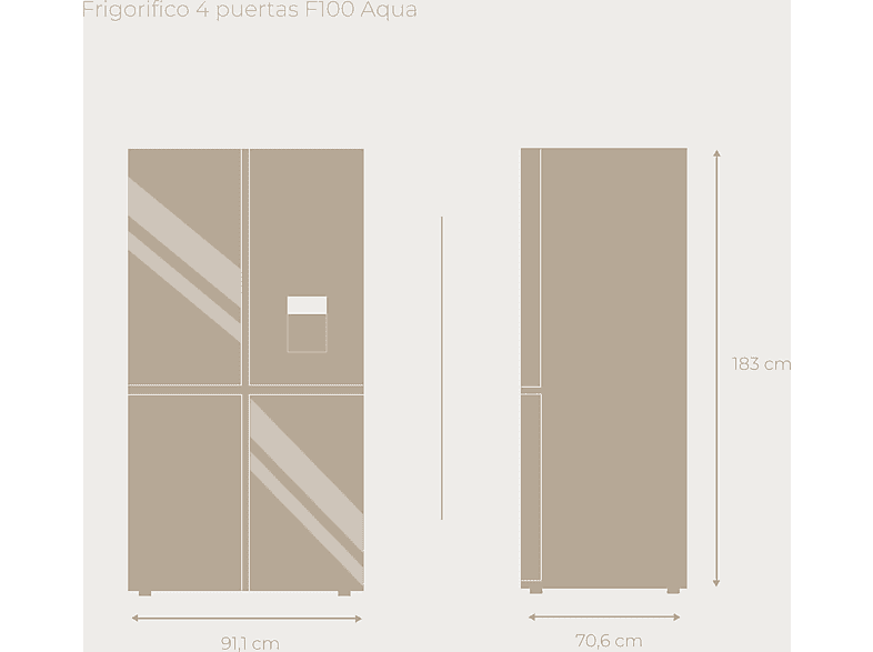 Frigorífico Americano - Evvo F100B Glass Aqua, No Frost, Altura 183,0 cm, Cristal Negro