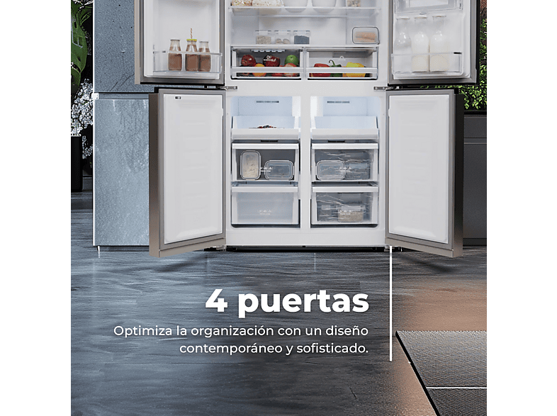 Frigorífico Americano - Evvo F100B Glass Aqua, No Frost, Altura 183,0 cm, Cristal Negro