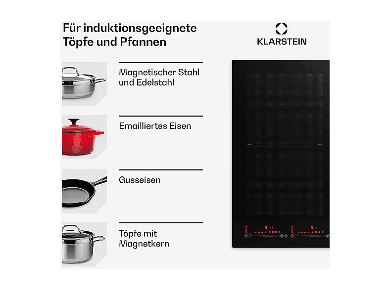 Placa de inducción - Klarstein Masterzone 60 Flex, 4 zonas, 59 cm, Negro