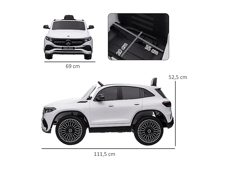 Coche eléctrico - Homcom Mercedes-Benz EQA, 12V, Control Remoto, Música, Bocina, 3-8 km/h, 3-8 Años