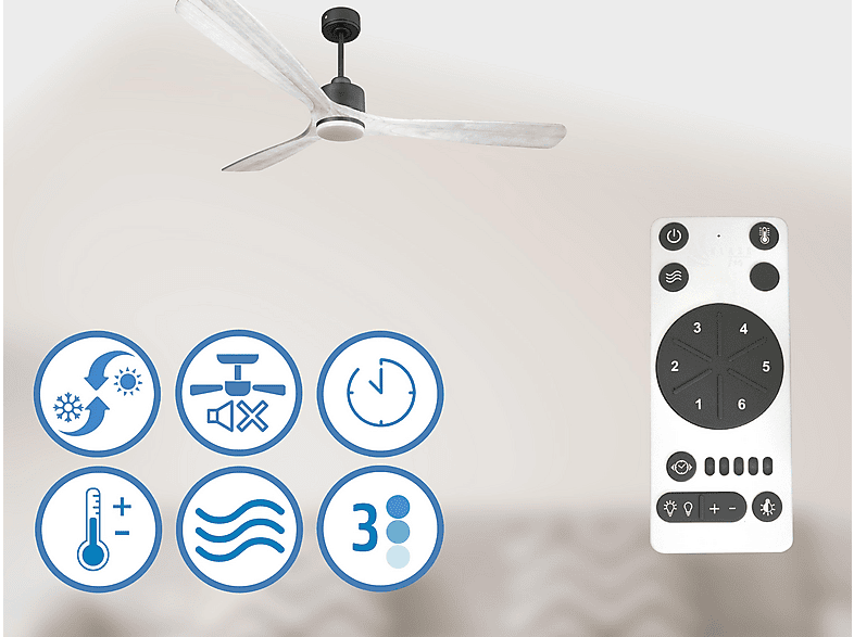 Ventilador de techo - Purline MadeiraD166C03LED65278, 18 W, 6 velocidades, Negro