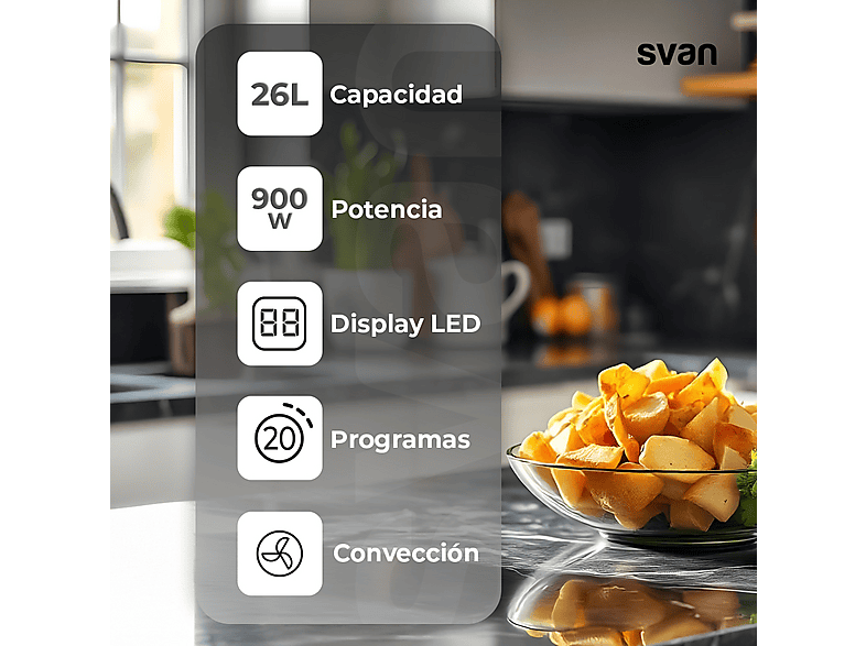 Microondas libre instalación - Svan SVASVMW270CVN, 900 W, 5 potencia, 26 l, Inox