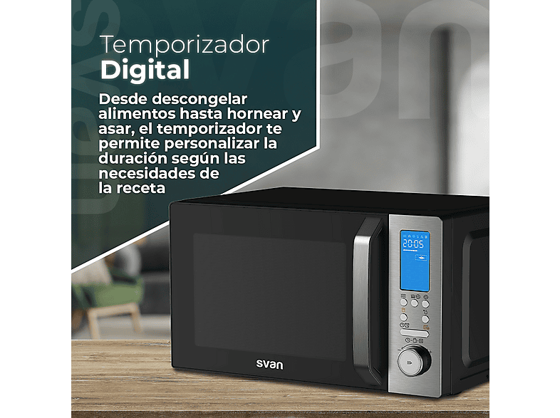 Microondas libre instalación - Svan SVASVMW270CVN, 900 W, 5 potencia, 26 l, Inox