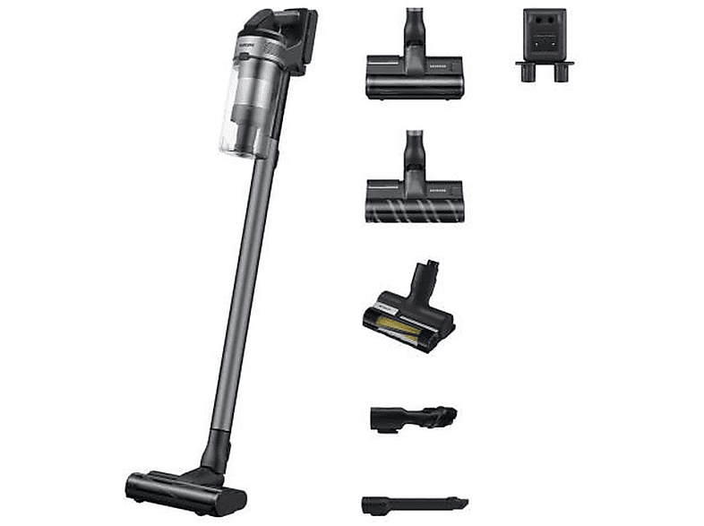 Aspirador escoba - Samsung VS20B75BCR5/WD, 550 W, Potencia de succión 200 AirWatt, Depósito 0,8 l, Autonomía 60 min, Negro, Cromo