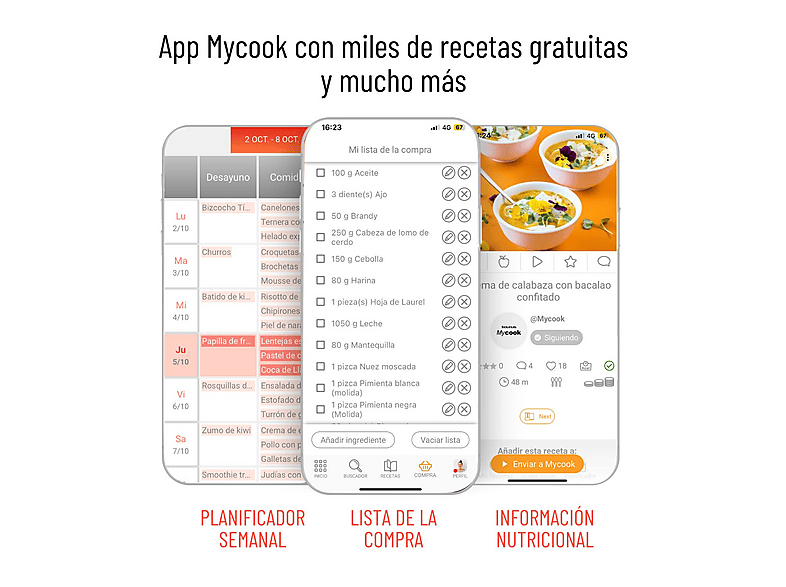 Robot de cocina - Taurus MYCOOK NEXT, 2000 W, 2,5 l, Blanco
