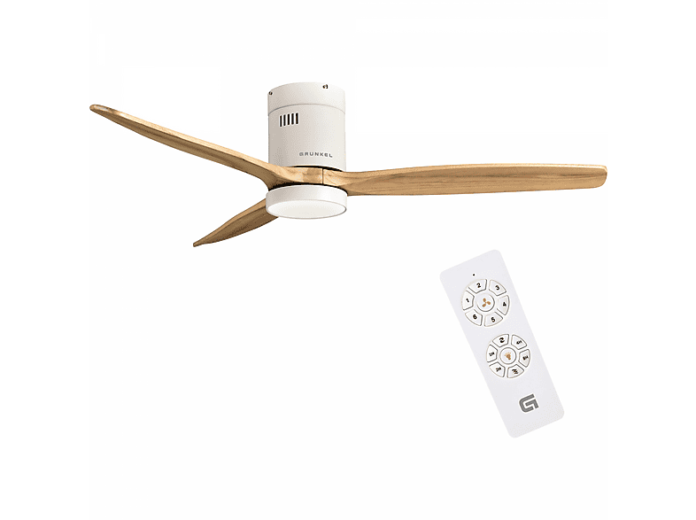 Ventilador de techo - Grunkel Con luz LED SKYWIND-52WB, 40 W, 6 velocidades, Blanco, Madera