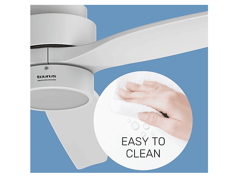 Ventilador de techo con luz - Taurus FRESKO 3B PURE ULTRA SILENCE, 30 W, 6 velocidades, Blanco