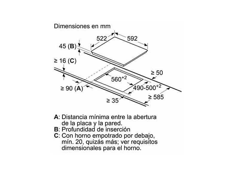 Placa vitrocerámica - Siemens ET631FKP8E, 3 zona(s) zonas, 592 mm, Negro