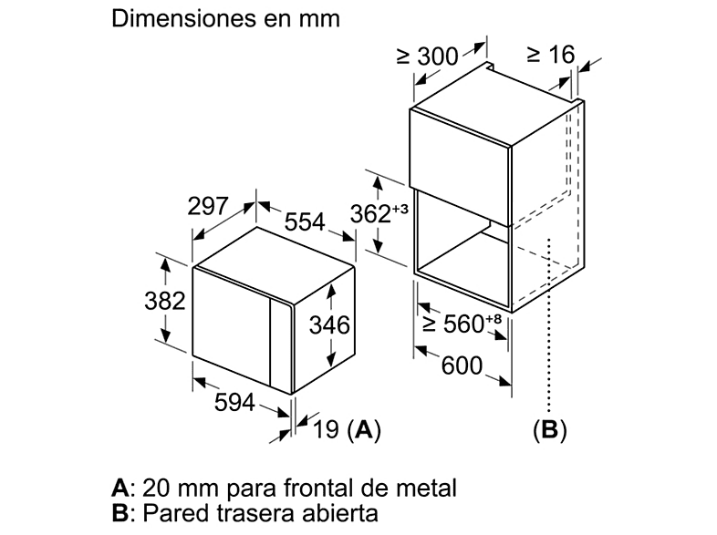 Microondas integrable - Bosch BEL523MS0, 800W, 20 L, Grill, Acero inoxidable