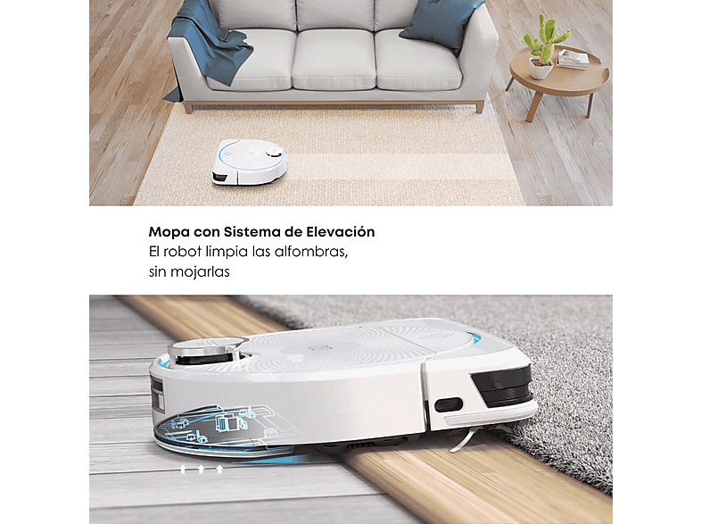 Robot friegasuelos - Smartbot Hobot HOBOT LEGEE-D8 PRO, 19 V, Potencia de succión 5000 kPa, Depósito 500 ml, Autonomía 190 min, Blanco