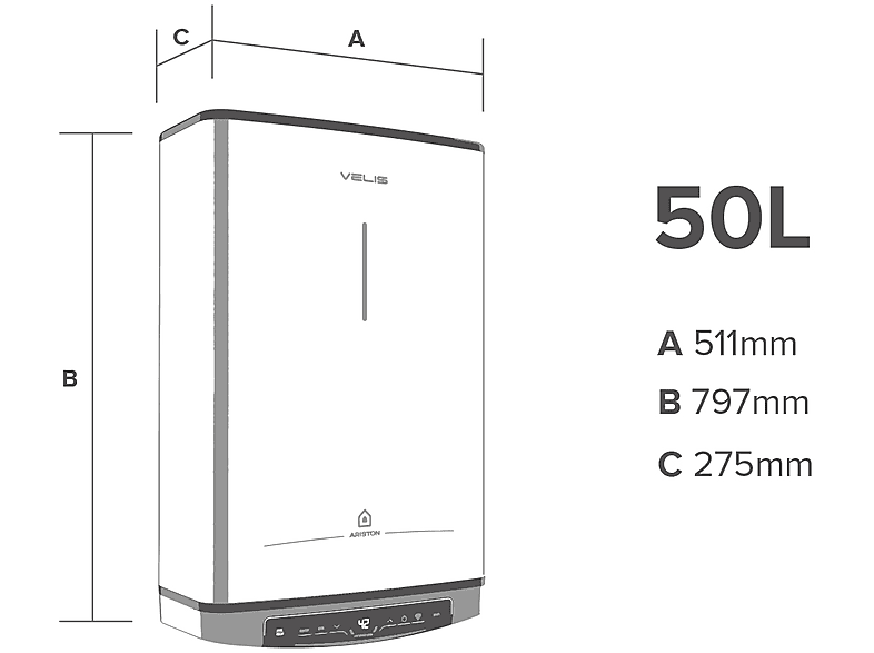 Termo Eléctrico - Ariston VELIS PRO WIFI 50 ES EU + INSTAFIX, 50 l, Blanco