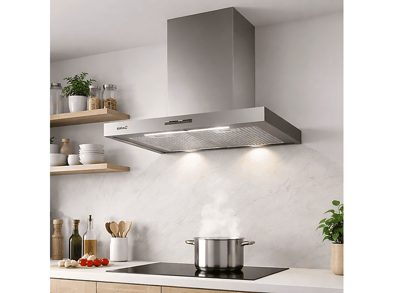 Campana decorativa - Cata 2021310 SYGMA 7010 X, 4 velocidades, 802 m³/h, 69 cm, Inox