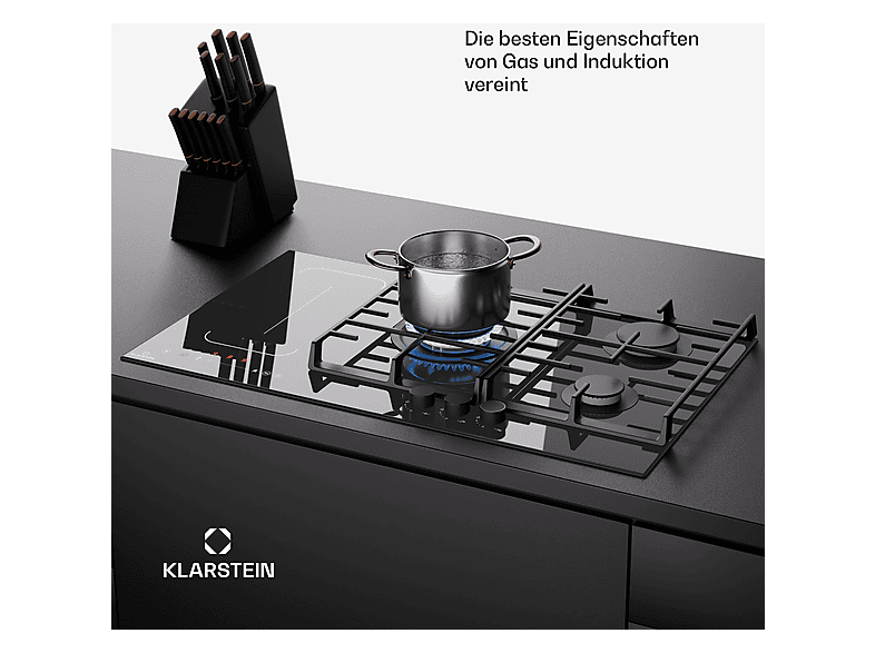 Placa de gas - Klarstein MultiChef 5 inducción, 3 zonas, 90 cm, Negro