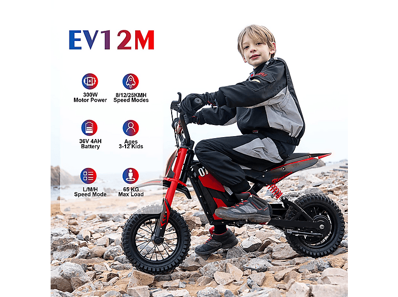 Moto eléctrica infantil - Evercross Tech EV12M de 12 PULGADAS con motor de 300W