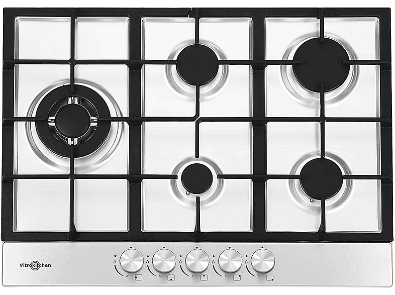 Placa de gas - Vitrokitchen EN73IN, 3 zonas, 51 cm, Inoxidable