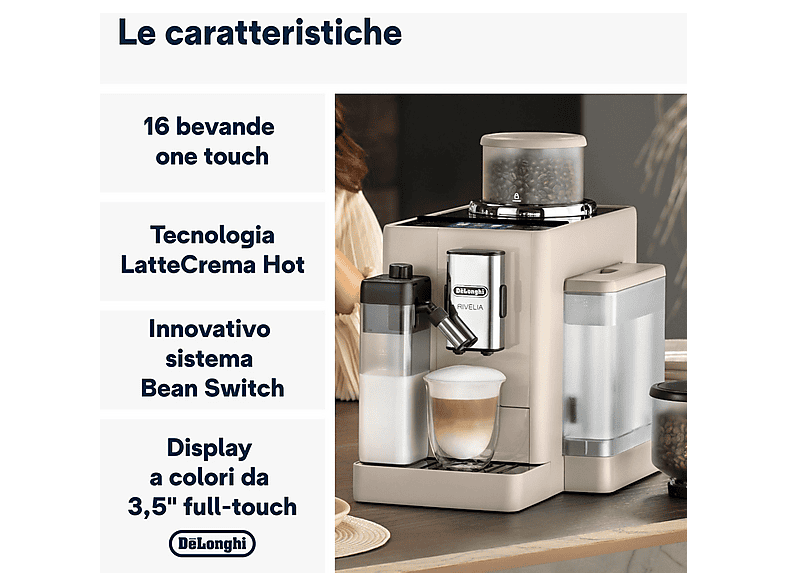 Cafetera superautomática - Delonghi EXAM440.55.BG MILK- RIVELIA BEIGE, 19 bar, 1450 W, 0,7 l, 2 tazas