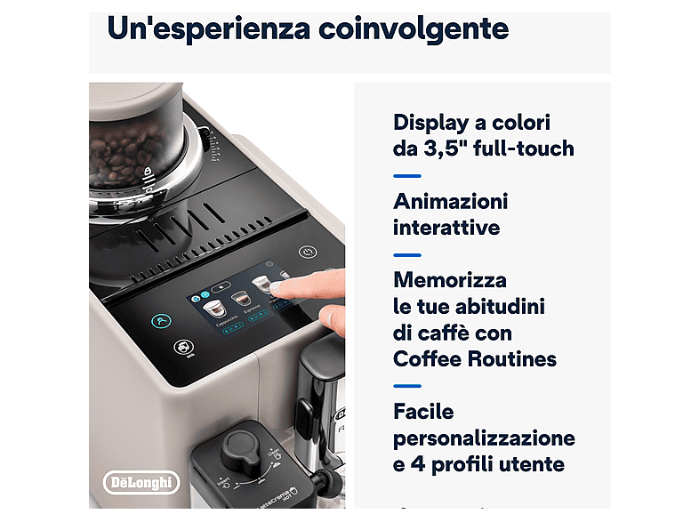 Cafetera superautomática - Delonghi EXAM440.55.BG MILK- RIVELIA BEIGE, 19 bar, 1450 W, 0,7 l, 2 tazas