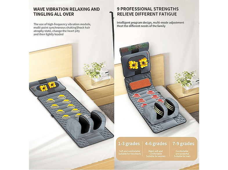 Masajeador - Inf Colchoneta de masaje con almohadillas térmicas para masaje de cuerpo c, Gris