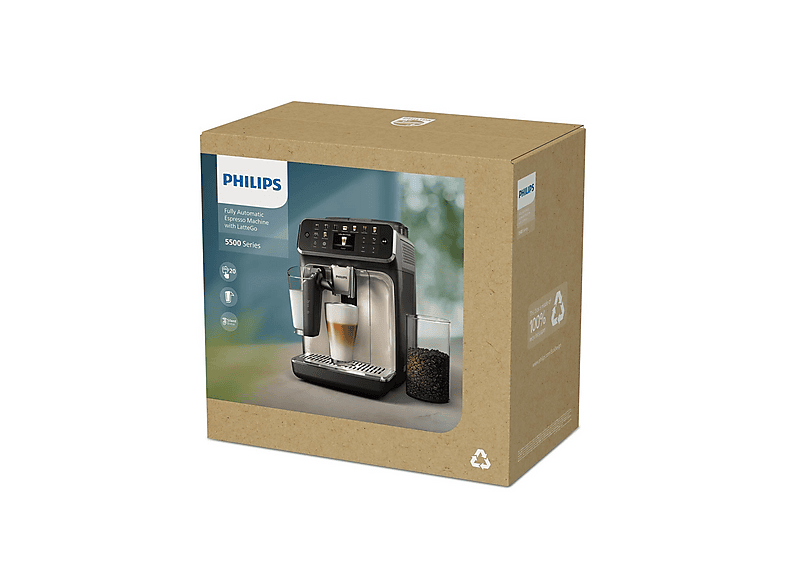 Máquina espresso - Philips 5500 series EP5547/90, 15 bar, 1500 W, 0,26 l, 2 tazas, Gris