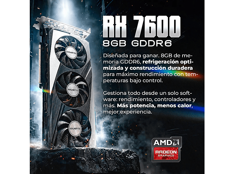 Pack PC Gaming - PC Racing IONIQ 5, AMD Ryzen™ 5 8600G, 16 GB RAM, 1 TB SSD, Radeon™ RX 7600, Windows 11 Pro, Monitor 24 " Full-HD+, Negro