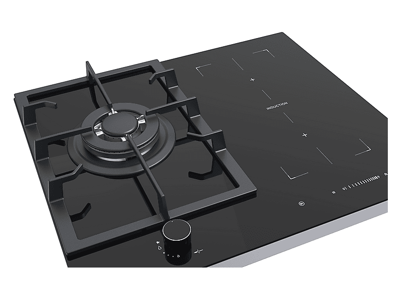 Placa de gas - Vitrokitchen VG611NN con placa de inducción, 3 zonas, 58 cm, negro