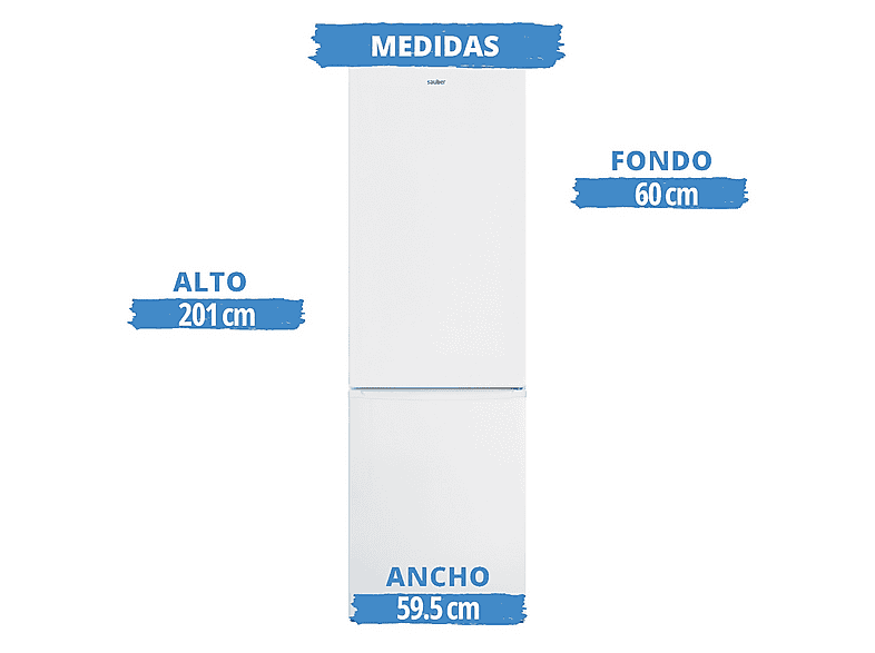 Frigorífico combi - Sauber SERIE 3-200WV, No Frost, Altura 201 cm, Capacidad 389 l, blanco