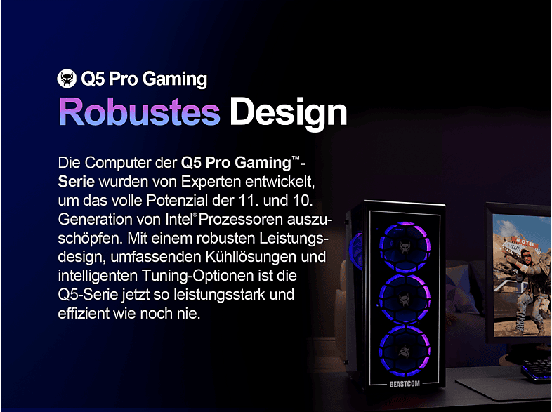 PC Gaming - Beastcom Q5 | Pro Gaming, Intel® Core™ i9-10900F, 16 GB RAM, 1 TB SSD, GeForce RTX™ 5070, Windows 11 Home, Negro