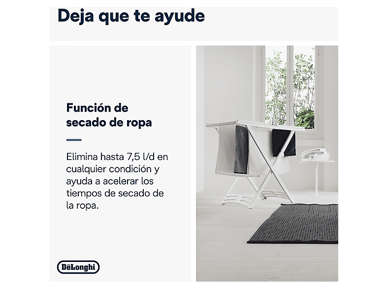 Deshumidificador - De Longhi, De'Longhi Tasciugo AriaDry Light DNS80, Extracción 7.5 l/día, Depósito de 2,8 l, Superficia de 85 m³, Pantalla LCD, Gris