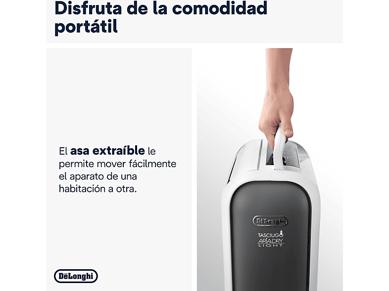 Deshumidificador - De Longhi, De'Longhi Tasciugo AriaDry Light DNS65, Extracción de 6 l/día, Depósito de 2.8 l, Superficie máxima 75 m³, Ionizador