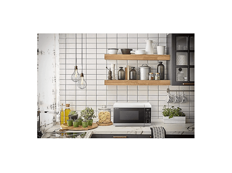 Microondas - Sharp YC-MG02EW, 800 W, 11 potencia, 20 l, Blanco