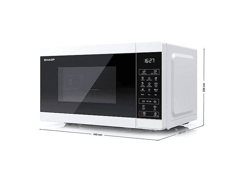 Microondas - Sharp YC-MG02EW, 800 W, 11 potencia, 20 l, Blanco