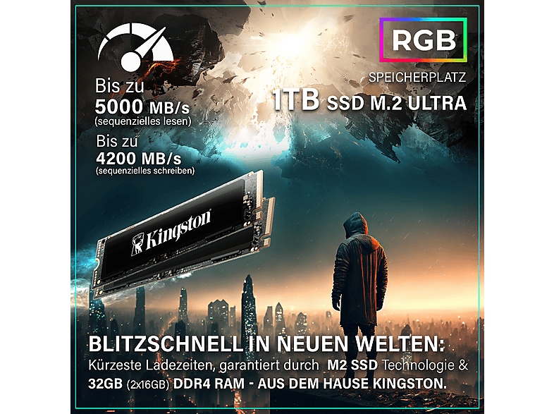 PC Gaming - Greed MK2 Power AMD | Gaming Ordenador / Computer, AMD Ryzen 7 5700X, 32 GB RAM, 1 TB SSD, Radeon™ RX 9070, Windows 11 Pro, Negro