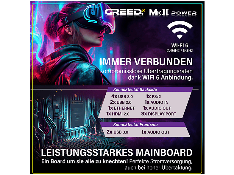 PC Gaming - Greed MK2 Power AMD | Gaming Ordenador / Computer, AMD Ryzen 7 5700X, 32 GB RAM, 1 TB SSD, Radeon™ RX 9070, Windows 11 Pro, Negro