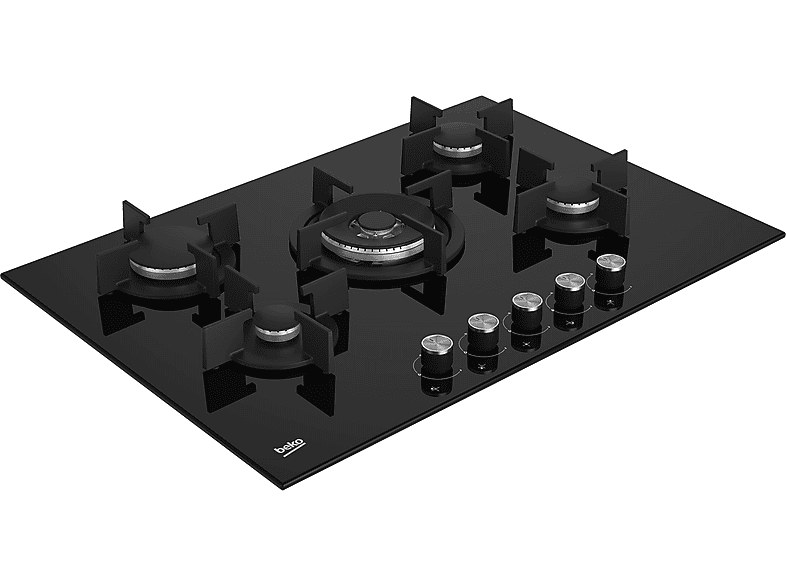 Placa de gas - Beko HILW 75222 SL, 5 zonas, 750 mm, Negro