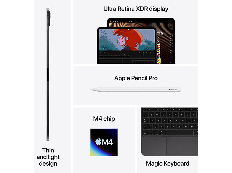 Tablet - Apple iPad Pro, 512 GB, Negro, 11 ", 8 GB RAM, Apple M, M4, Tablet iPadOS