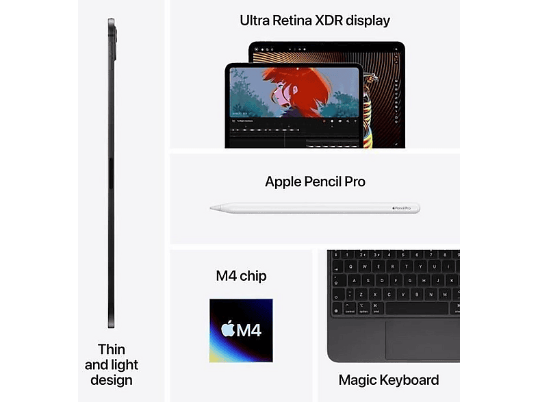 Tablet - Apple iPad Pro, 512 GB, Negro, 11 ", 8 GB RAM, Apple M, M4, Tablet iPadOS